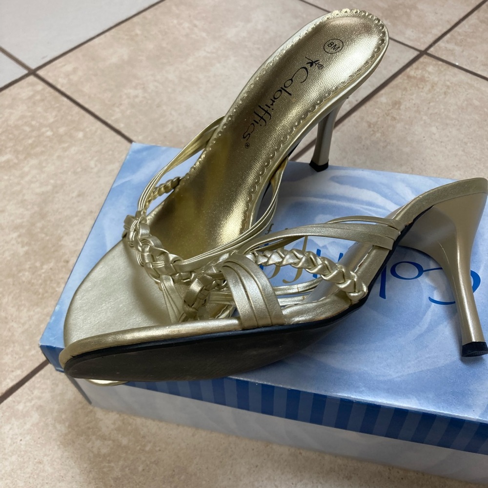 NIB Gold Strappy Slides - Picture 2 of 5
